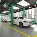 Well Equipped Auto Maintenance Store Interior With Service Cars And Professional Tools