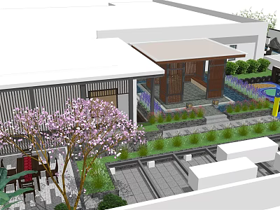 Modern Roof Garden Design With Lush Greenery Seating Pathways And Pergola Structure 3d model
