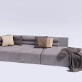Modern Gray Fabric Sectional Sofa With Decorative Pillows And Throw Blanket 3d model