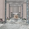 Luxurious Hotel Lobby Interior Design With Green Armchairs Patterned Carpet And Spiral Staircase