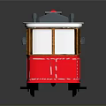 Red and White Vintage Tram Exterior with Black Roof Windows on Tracks