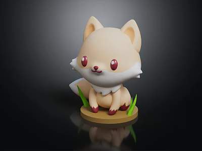 Cute Fox Creature Character 3D Model Figurine With Green Grass Base And Adorable Design 3d model