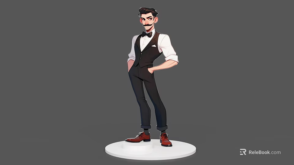 Confident Game And Movie Character In Vest White Shirt Black Pants And Brown Shoes 3d model 
