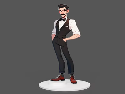 Confident Game And Movie Character In Vest White Shirt Black Pants And Brown Shoes 3d model