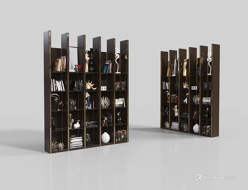 Modern Bookshelf Interior Design With Multiple Shelves For Books And Decorative Items 3d model 