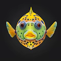 Vibrant Yellow Fish With Blue Spots Green Fins And Big Eyes 3D Illustration