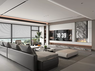 Modern living room sofa combination coffee table TV background wall 3d model
