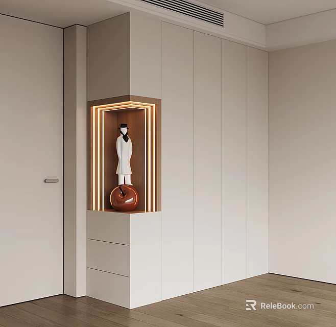 Modern White Wardrobe With Built In Display Niche And Decorative Elements 3d model 
