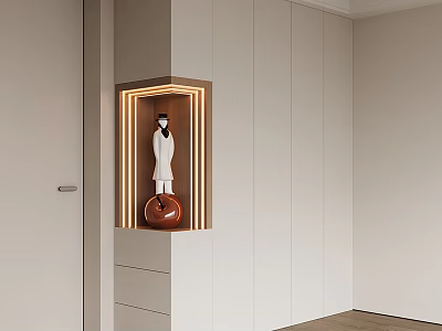 Modern White Wardrobe With Built In Display Niche And Decorative Elements 3d model