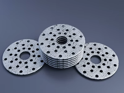Multiple Perforated Circular Washers Stacked With Central Holes And Textured Surface 3d model