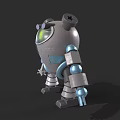 Smart Robot With Green Digital Display Sensor Antennas Gray Body And Blue Mechanical Arms
