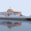 Modern Designed White and Orange Ship on Water with Upper Deck Windows and Reflection 3d model