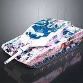 Artistic Military Vehicle With Pink White Camouflage Blue Wheels And Antennas