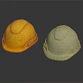 Yellow And Gray Safety Helmets On Black Background With Reflection