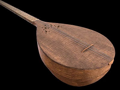 Traditional Wooden String Instrument With Long Neck And Round Resonant Body 3d model
