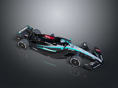 Mercedes F1 Racing Car With Sleek Black Silver Body And Blue Accents 3d model