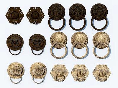 Vintage Door Knobs With Carved Lion Head Motifs And Various Traditional Designs 3d model