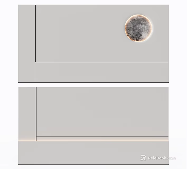 Light Gray Modern Background Wall With Round Textured Moon Decoration 3d model