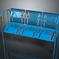 Blue Vintage Bench Furniture Featuring Metal Frame Three Seats And Worn Blue Surface