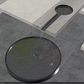 Serene Courtyard Garden With Circular Water Pool Flowing Water Gray Tiled Floor And White Steps