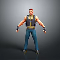3D Male Character With Red Hair Tactical Vest Blue Jeans And Standing Pose