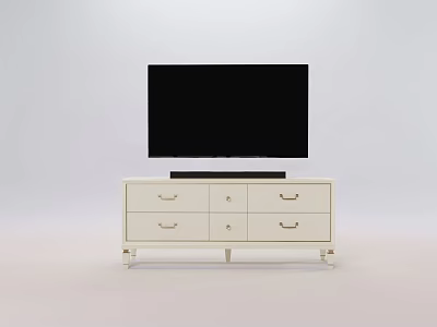 Modern White TV Stand With Drawers And Metal Legs For Living Room 3d model