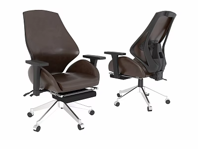 Modern Ergonomic Office Chair Featuring Brown Leather Black Design Armrests And Wheels 3d model