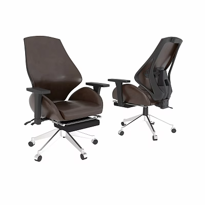 Modern Ergonomic Office Chair Featuring Brown Leather Black Design Armrests And Wheels 3d model