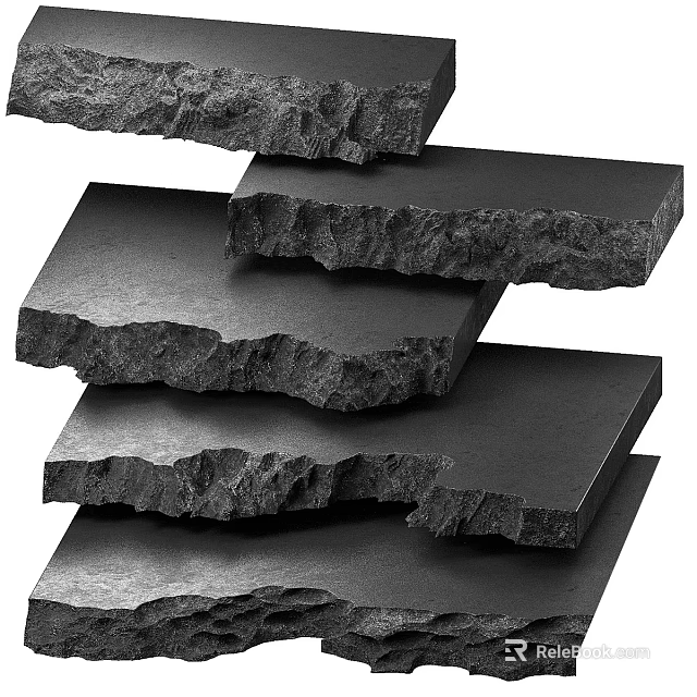 Stacked Natural Stone And Wood Slabs With Textured Edges For Home Decor 3d model 