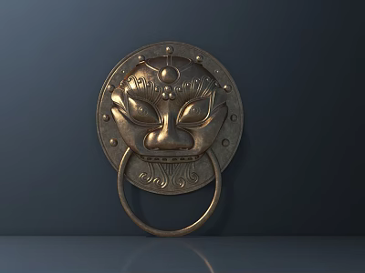 Decorative Brass Lion Head Door Handle With Vintage Ring Knocker Design 3d model