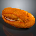 Golden Orange Baked Bread With Crusty Texture And Split Center On Dark Surface 3d model