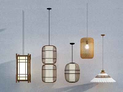 Stylish Pendant Lights With Various Designs And Different Materials On 3d model