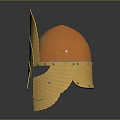 Ornate Golden Helmet with Feather Shaped Crest and Polished Metallic Finish