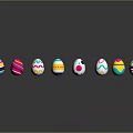 Colorful Decorated Easter Eggs With Various Designs And Vibrant Patterns Arranged On Black Surface