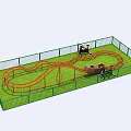 Outdoor Playground Equipment With Small Roller Coaster Track Cars Green Fence And Grassland