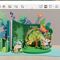 Vibrant Kids Photo Spot With Open Book Green Plants Flowers And Playground Elements 3d model
