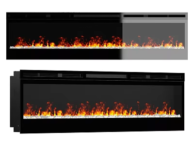 Modern Black Electric Fireplace With Realistic Flame Effect And White Stone Decor 3d model
