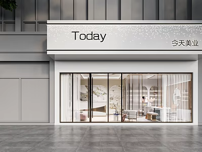 Modern Today Beauty And Hair Salon Storefront With Glass Doors And Stylish Interior 3d model