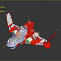Red and White Sci Fi Aircraft Model With Blue Cockpit And Wing Structure 3d model