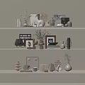Minimalist Modern Decorative Ornament Collection With Vases Frames Books And Dried Plants On Shelves