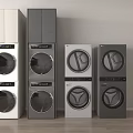 Modern Stackable Washing Machines In White And Gray Colors With Sleek Home Interior Design