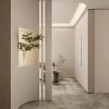 Modern Entryway Corridor Interior Design With Light Beige Walls Potted Plants And Decorative Painting