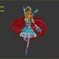 Stylish Anime Character With Pink Long Hair Blue Dress And Striped Socks