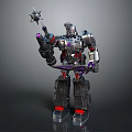 Mechanical Robot Character Holding Spiked Mace With Metallic Armor And Red Feet