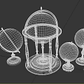 Various Sizes Decorative Globe Ornament Collection With Black Brown Designs And Stands