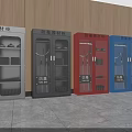 Explosion Proof Material Cabinets in Various Colors with Glass Doors Against Wooden Wall Background