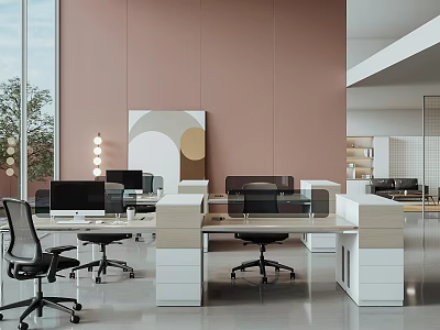 Modern Public Office Space With Ergonomic Workstations Chairs Computers And Natural Lighting 3d model