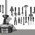 Modern tool hardware tool wall combination hammer axe drill pliers screwdriver tool combination hardware repair tool wall hardware 3d model