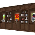 Traditional Dark Brown Wooden Bookcase With Integrated Cabinet Doors Compartments Books And Decorative Paintings