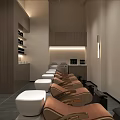 Modern Hair Salon Interior Design With Round Mirrors Styling Chairs And Equipment